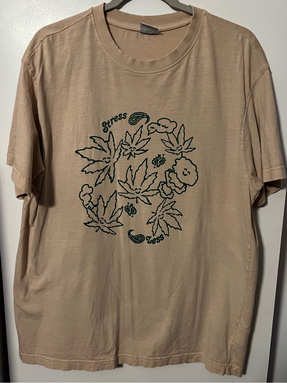 Cotton On Beige Short-Sleeve Tee with Dark Green Botanical Print